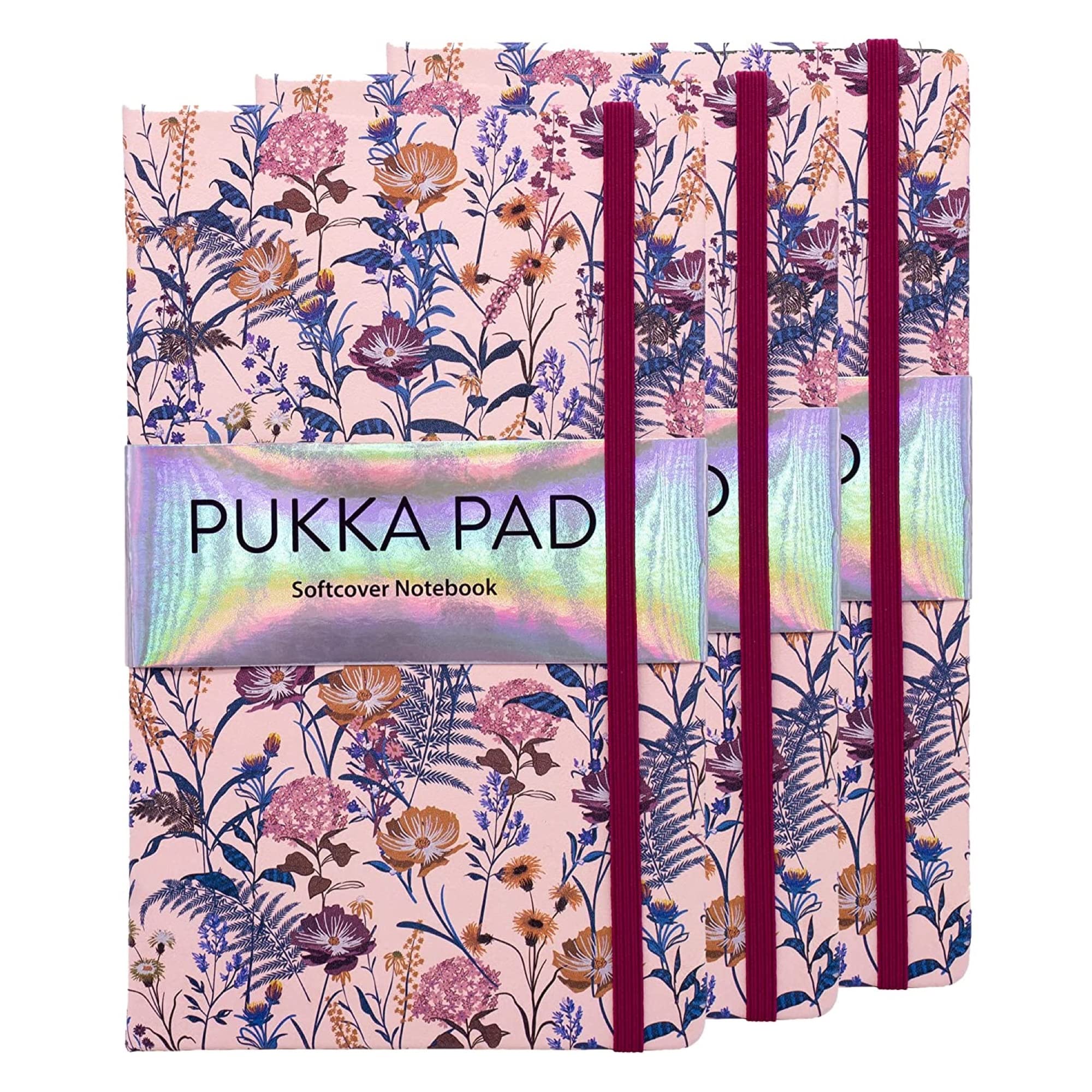 Pukka Pad Bloom Softcover Pad Notebook – 21 x 13cm – Pack of 3 Floral Designs, Cream
