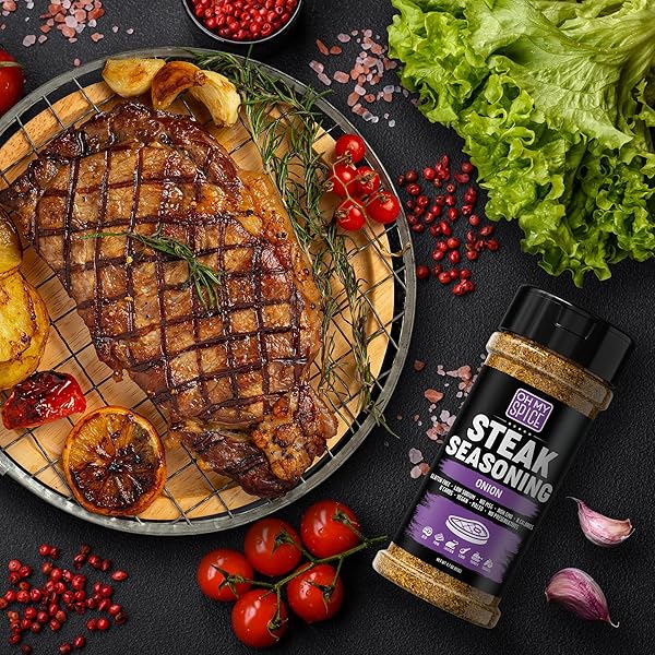 STEAK SEASONING ONION POWDER SEASONING MIX – GLUTEN FREE & LOW SODIUM MEAT SEASONINGS FOR BEEF, RIBEYE, TOMAHAWK & NEW YORK STRIP. STEAKS SEASONINGS FOR GRILLING. STEAK RUB. STEAKS SALT BLEND. 4.7OZ