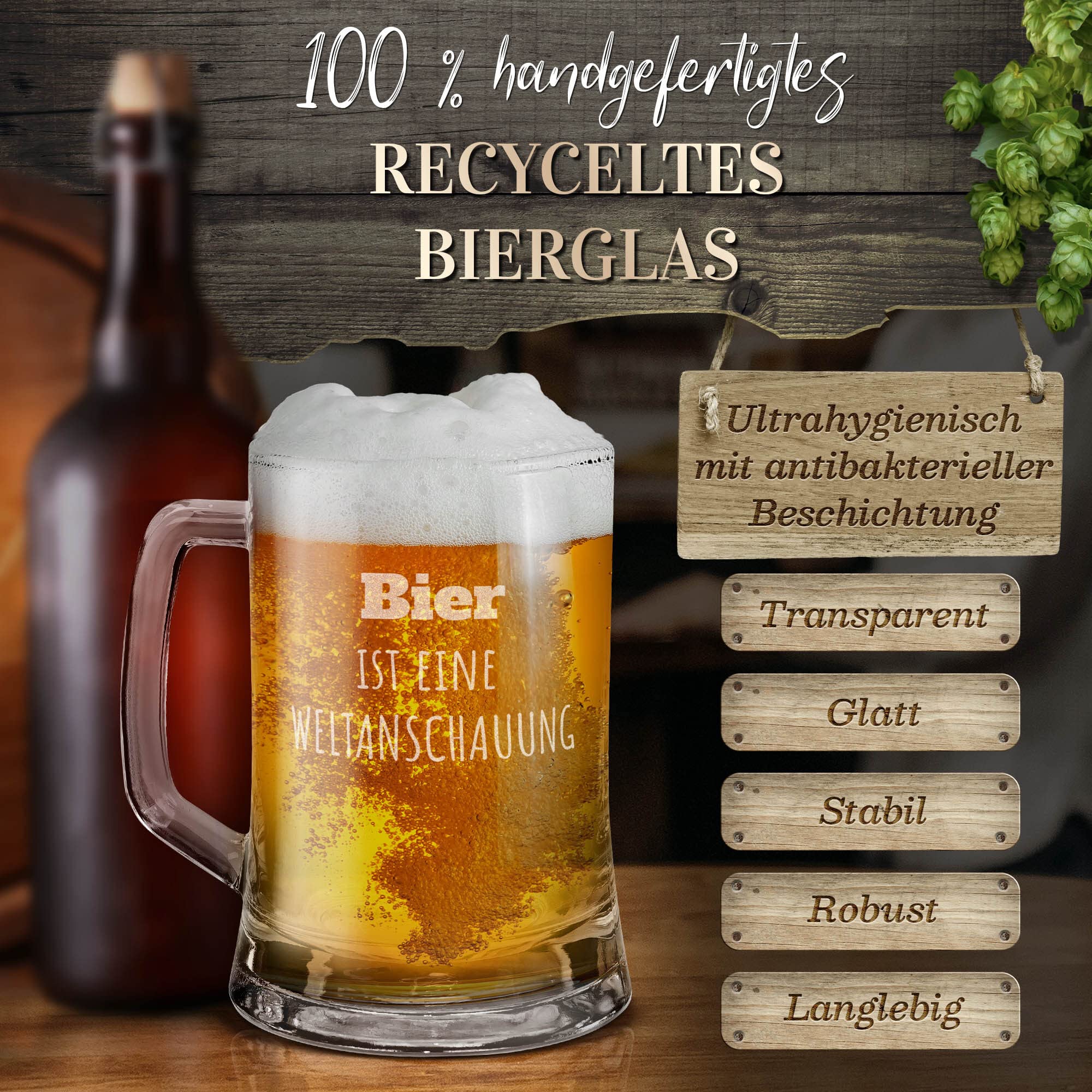 Print Royal PR Bierglas mit Gravur - mit Name oder Text - Personalisiertes Geschenk für Biertrinker, Bier Geschenke, graviertes Bierglas Gravur, Weihnachten | Lasergravur, mit Henkel, 450 ml 4