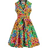HongyuAmy African Print Sleeveless Dress Ankara Lace-up Dress Wax Fashion Dress
