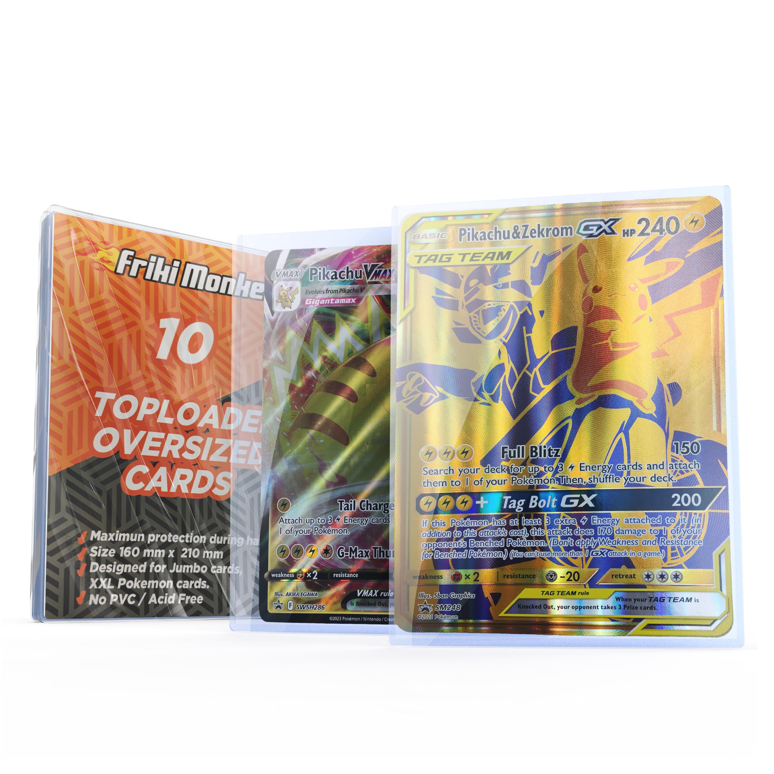 Friki Monkey FMTOPXXL10 XXL Toploader for Pokemon Cards 15 x 21 cm - Protective Hard Sleeves for Jumbo Cards (Pack of 10)