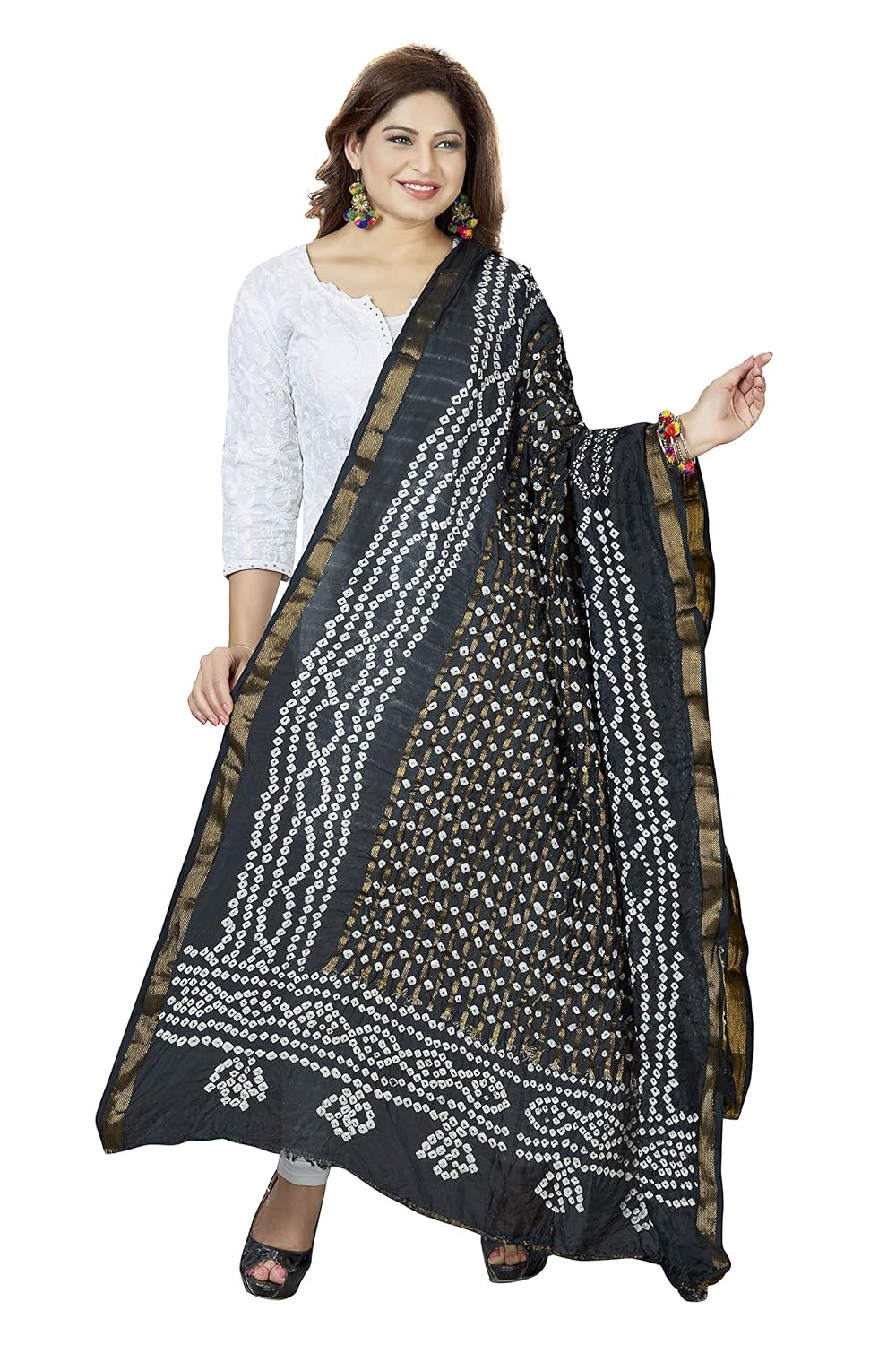 rani saahiba women's art silk zari gharchola bandhej dupatta