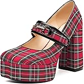 MERRORI Mary Jane Shoes for Women High Chunky Platform Square Toe Heels Patent Leather Fashion Single Strap Dress Wedding Party Pumps Shoes