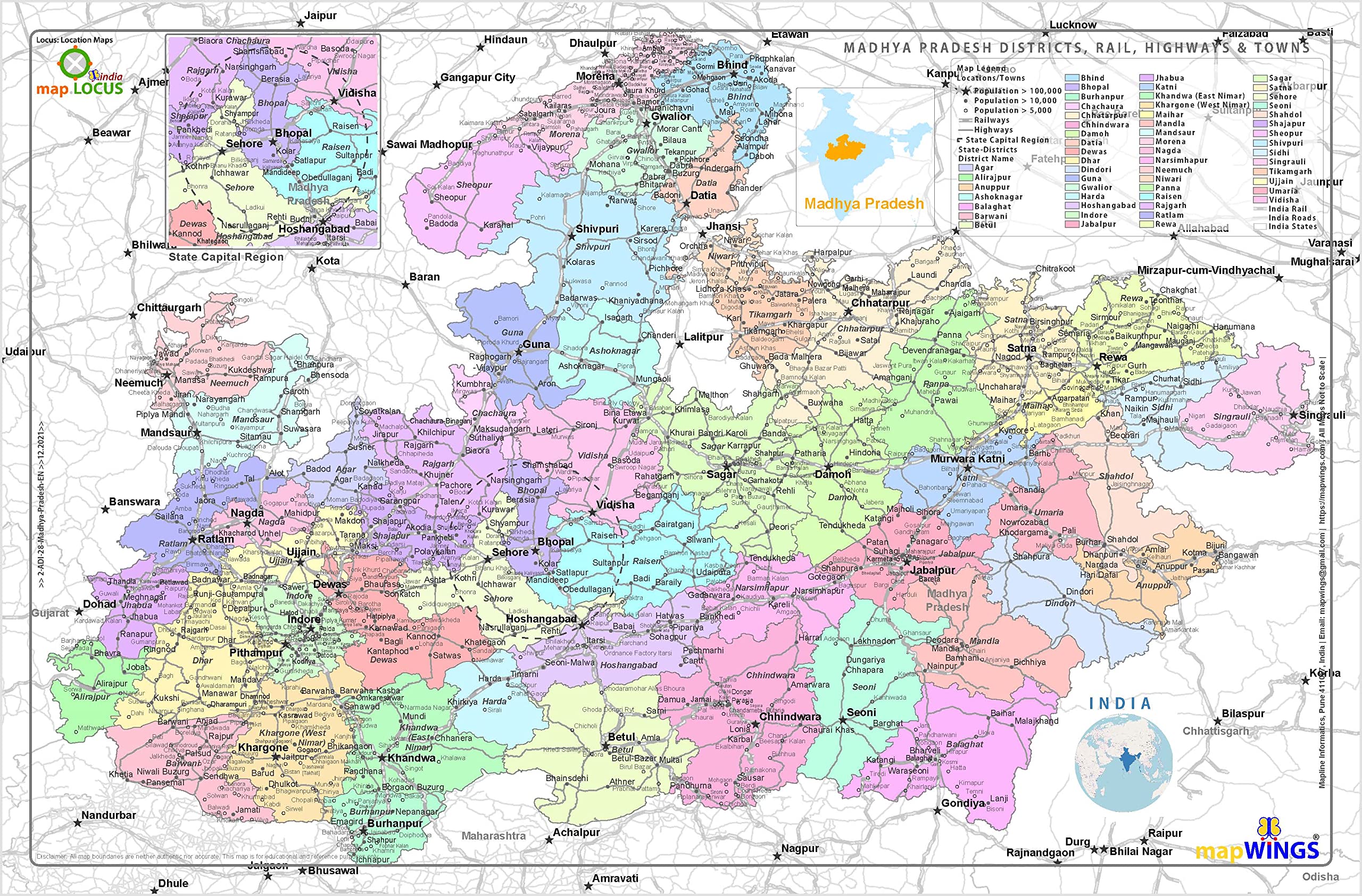 Madhya Pradesh Village Map Buy Durable Magnetic Paper Map Of Madhya Pradesh With District Boundaries,  Towns, Highways & Rail With Map-Legend, Size 18 X 11 Inches ~ A3 Size  Landscape Book Online At Low Prices In