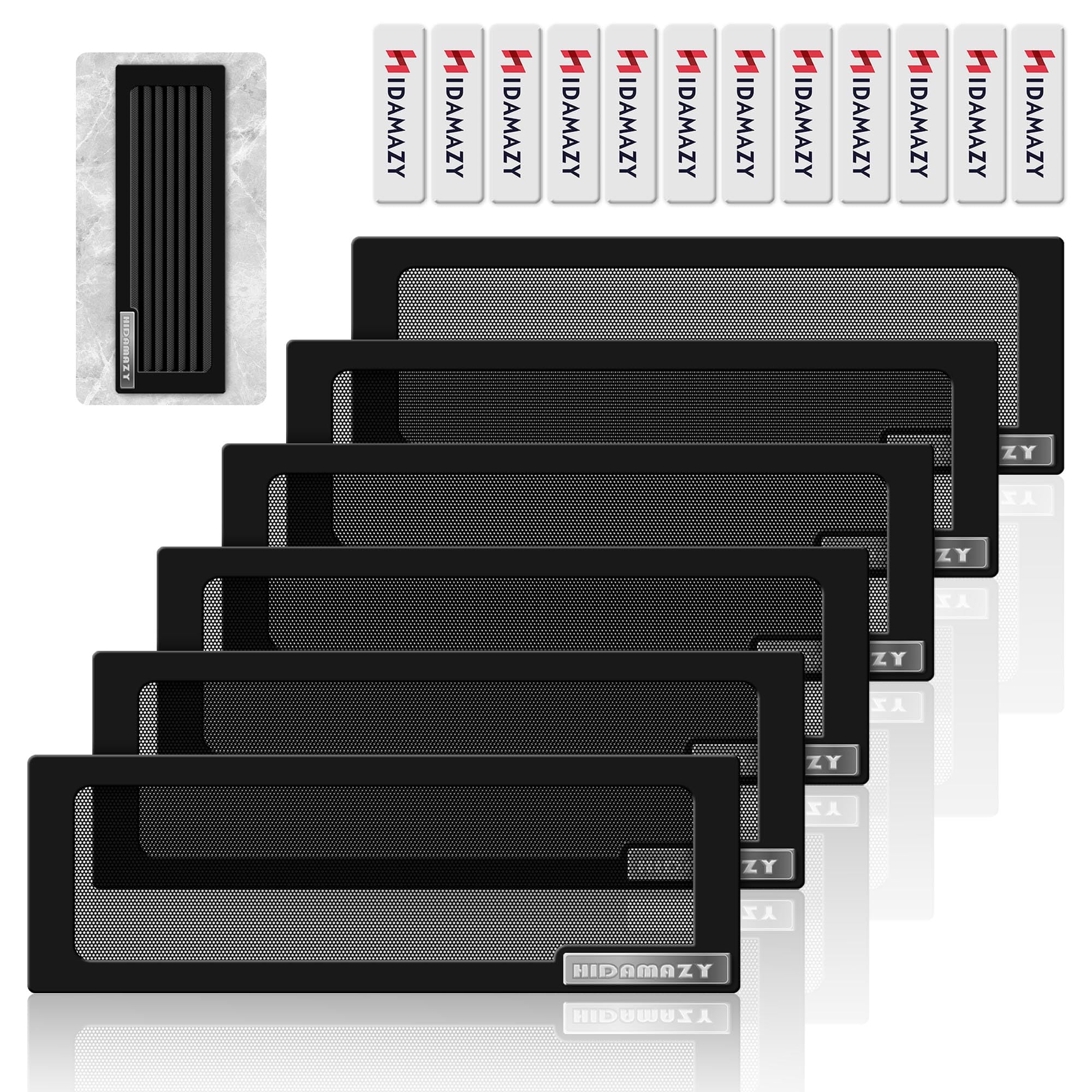 Floor Register Vent Cover 305x102mm, Air Vent Screen Cover Magnetic Vent Covers for Ceiling Vent Register PVC Mesh Cover for Home Ceiling/Wall/Floor Air Vent Filters (Black, 6 Pack, 4x12In)