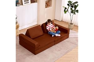 jela Kids Couch Extended Size 8PCS for Family, Floor Sofa Couch Modular Funiture for Kids Adults, Playhouse Play Set for Toddlers Babies, Modular Foam Play Couch Indoor 66" x 33" x 22" Coffee