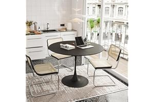 Wetiny 47.24" Tulip Dining Table in Mid-Century Style, Perfect for 4-6 People, Comes with a Round MDF Dining Table, Pedestal Dining Table, and Coffee Table.Black