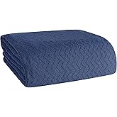 Belizzi Home 100% Cotton Bed Blanket, Breathable Thermal Blanket Twin Size, Soft Chevron Thermal Blanket 60"x90", Cotton Bed Blanket, Perfect for Layering Any Bed for All Season, Navy Blue