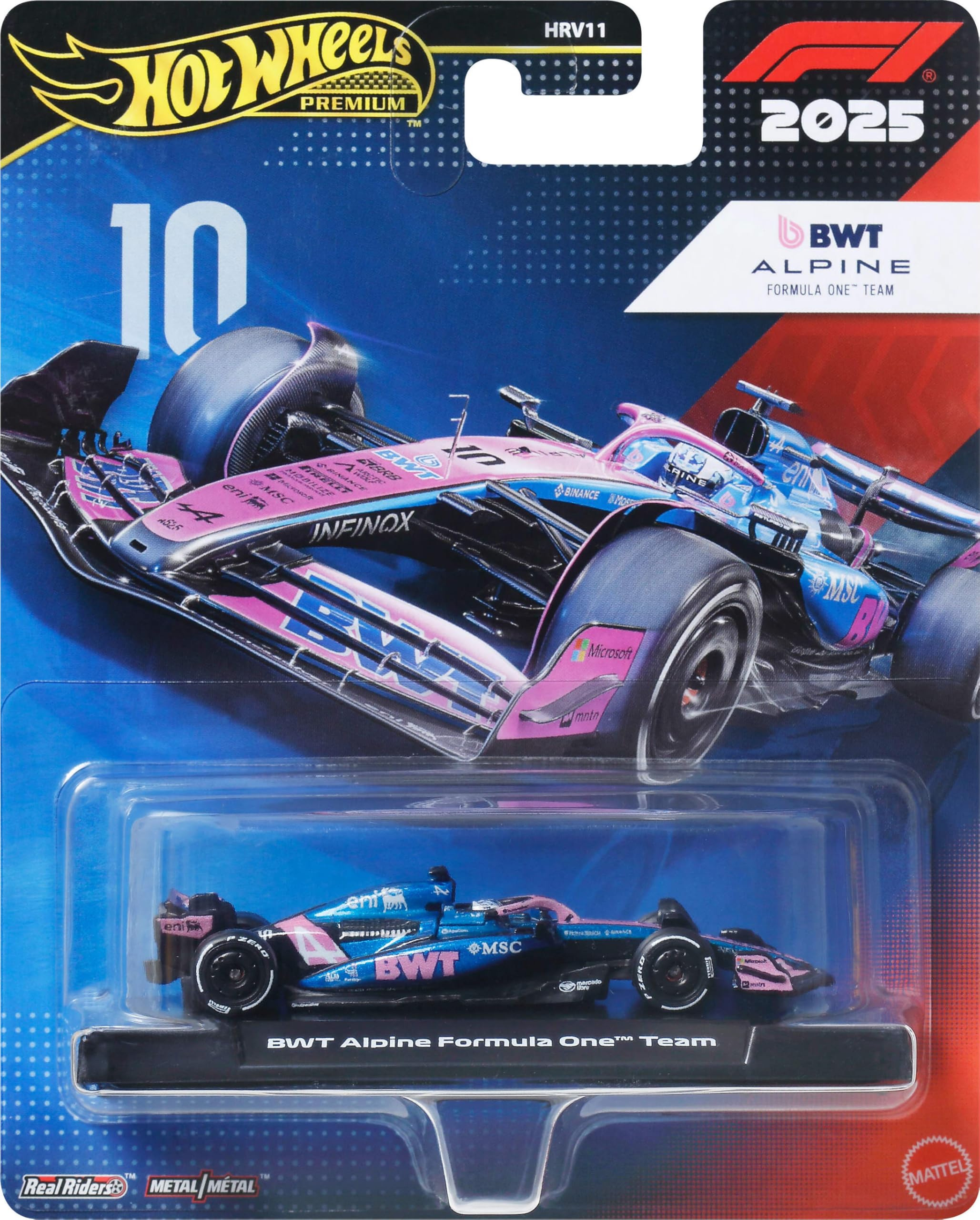 Hot Wheels Formel 1 BWT Alpine – Pierre Gasly #10 Premium Die-Cast-Spielzeugauto im Maßstab 1:64 Sammelspielzeug-Rennauto mit Real Riders-Reifen sowie Metall/Metall-Karosserie und -Fahrgestell, JKD82 6