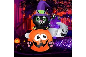 ANNZOE 5 FT Halloween Decorations Inflatable Pumpkin and Witch's Cat Yard Decoration, Built-in Led Lights, for Halloween Decorations Indoor, Halloween Decorations Outdoor (HMCQ001)