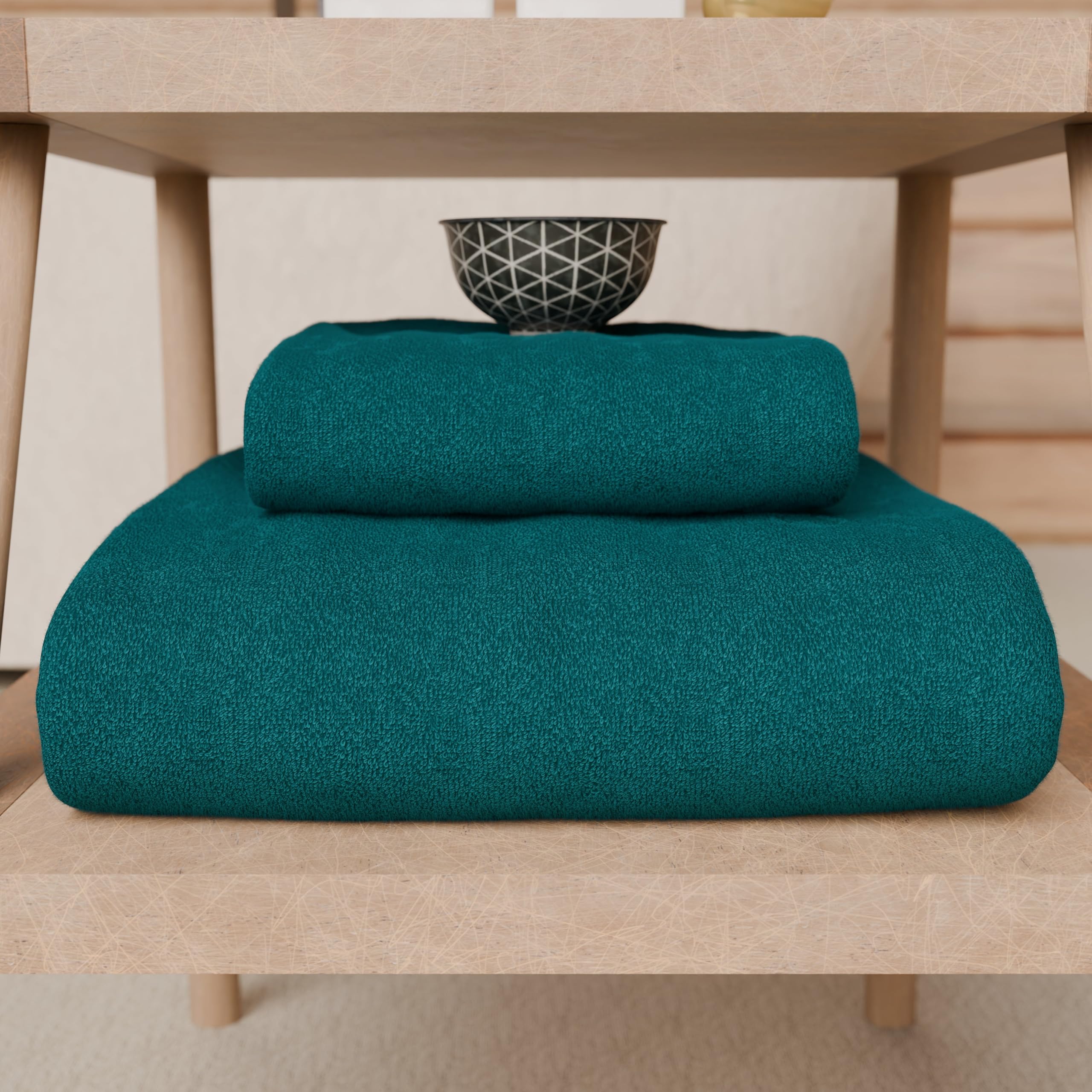PETTI Artigiani Italiani - 100% Cotton Terry Bath Towels, 1+1 Towel Set, 2 Pieces 1 Face Towel and 1 Hand Towel, Teal Towels
