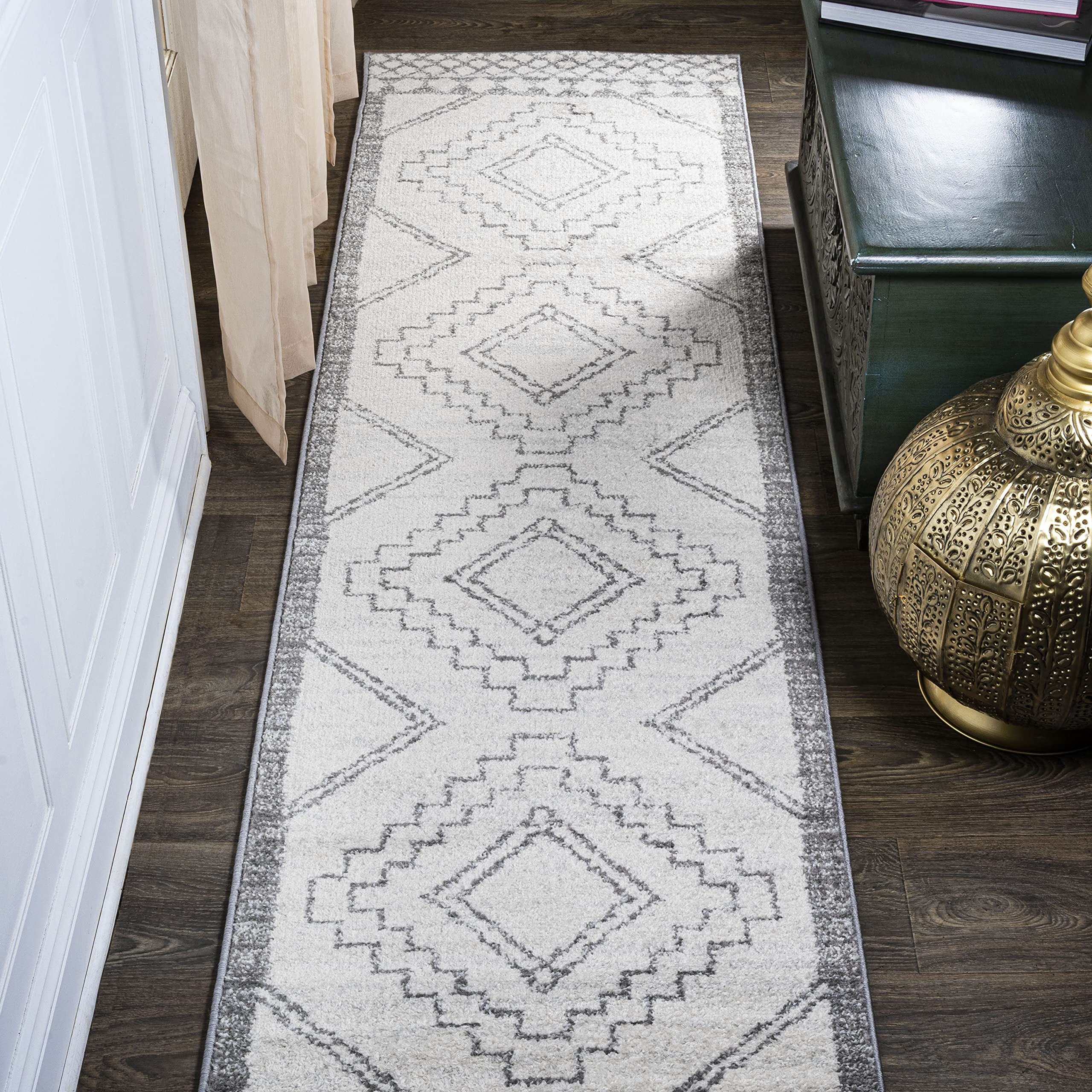 JONATHAN Y Amir Moroccan Beni Souk Cream/Gray Runner Rug, 2x10, Bohemian, Scandinavian, Easy-Cleaning for Living Room, Bedroom, Kitchen, Pet Friendly, Non-Shedding (MOH200B-210) Image
