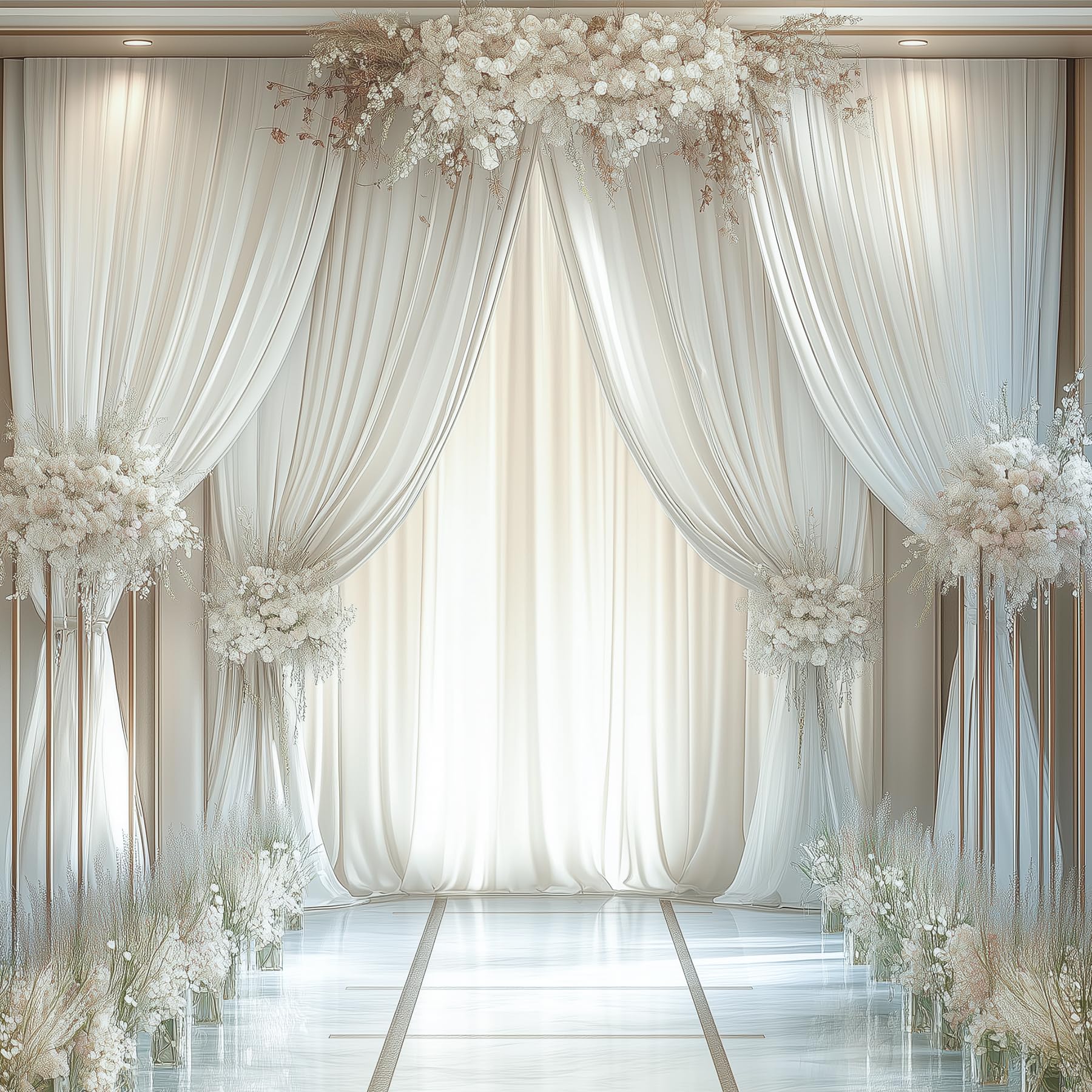 Photo 1 of 10ftx14ft Ivory Backdrop Curtains for Wedding-Wrinkle Free Backdrops Curtain Drapes Fabric Decorations Photo Back Drop Cloth for Baby Shower Photography Stage Reception 2Panels 14ft(H) x 5ft(W)