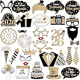 KatchOn, Glitter New Years Photo Booth Props 2026 - Pack of 35, | NYE Photo Props New Years Eve Party Supplies 2026 | New Years Decorations 2026, Happy New Year 2026 | Nye Decorations 2026