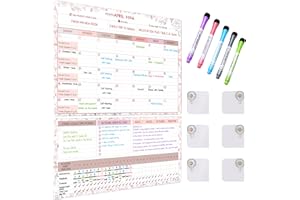 FREEDOM MASTERY Magnetic Whiteboard for Fridge - Large Dry Erase Calendar for Wall | 3 Magnetic Dry Erase Board 10.5" x 16.5" & 7" x 16.5", Monthly Goal Setting & Habit Tracker, 5 Markers and 6 Adhesive Hooks