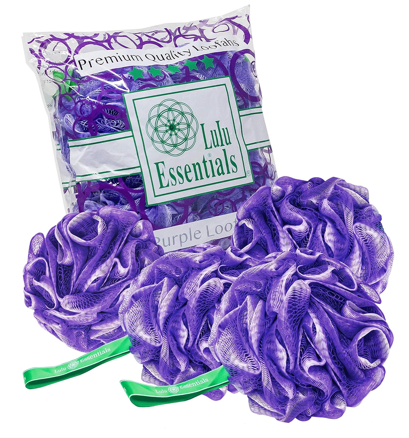 Lulu Essentials Premium Quality Purple Loofah (4 Pack) Bath and Shower
