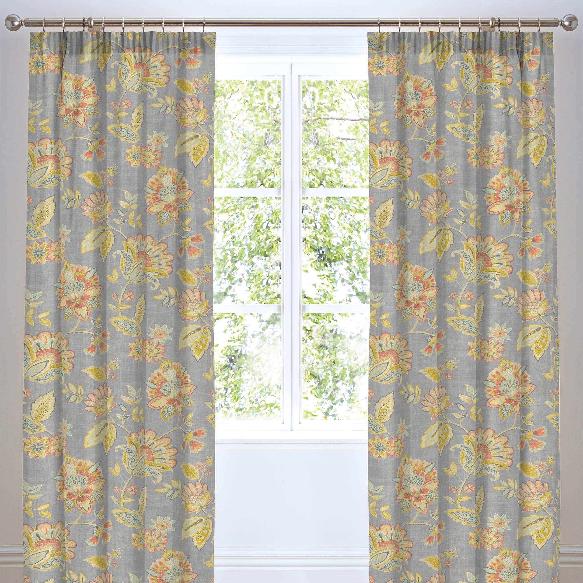 Dreams & Drapes - Marinelli - Pair of Pencil Pleat Curtains with Tiebacks - 66" Width x 72" Drop (168 x 183cm) in Floral