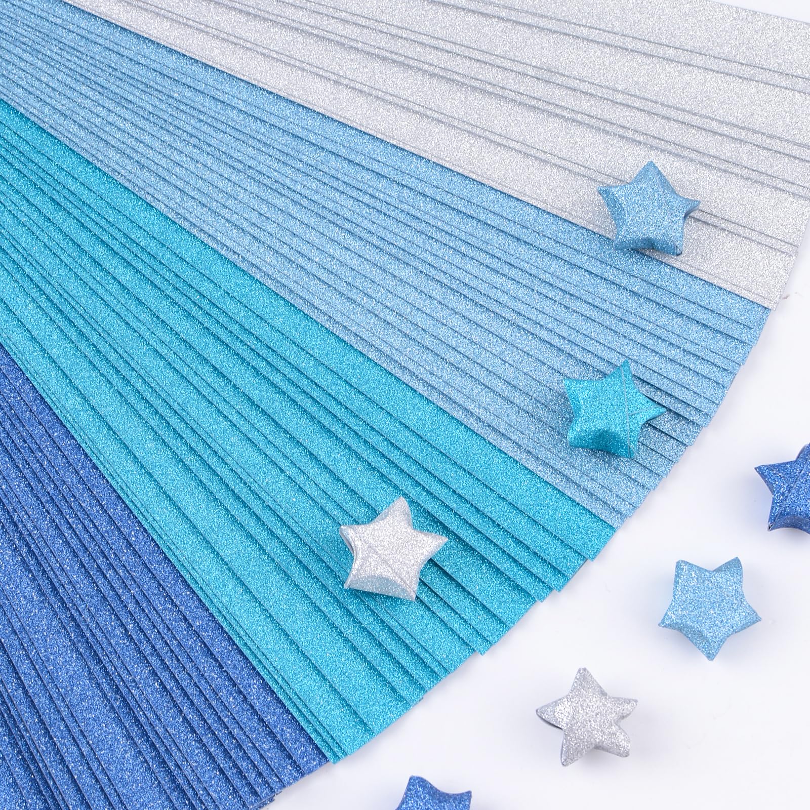 URROMA 520 PCS Star Paper Strips, Gradient Blue Glitter Star Origami Paper Strips for Crafts Folding School Teaching DIY Arts Projects Crafting Supplies