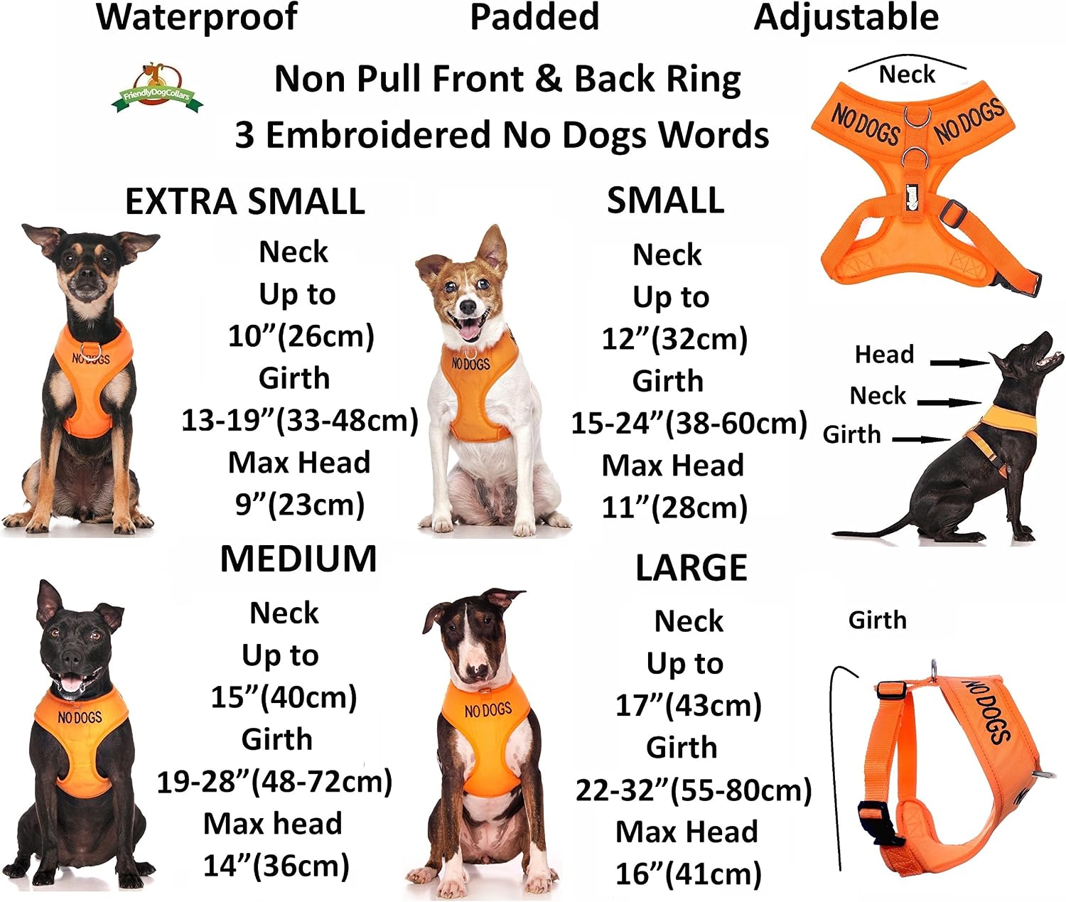 Dexil NO DOGS (Not good with other dogs) Orange Colour Coded Non-Pull Front and Back D Ring Padded and Waterproof Vest Dog Harness PREVENTS Accidents By Warning Others Of Your Dog In Advance (L) - Image 4