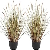 KOL 3ft 2-Pack Artificial Cattail Reed Grass, 35in Artificial Indoor Outdoor Fake Onion Grass, Home Office Wedding Decorative Artificial Plants in Pot Faux Floor Plant Greenery, Pink