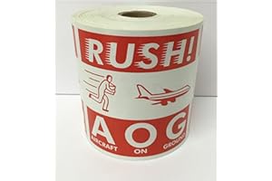 LABELS AND MORE INC. LabelsandMore 4x4 inch (4"x4") Rush! AOG Aircraft On Ground Air Specialty D.O.T. Labels for Pallets, Shipping and Moving Permanent Adhesive Stickers (1 Roll, 500 Labels)