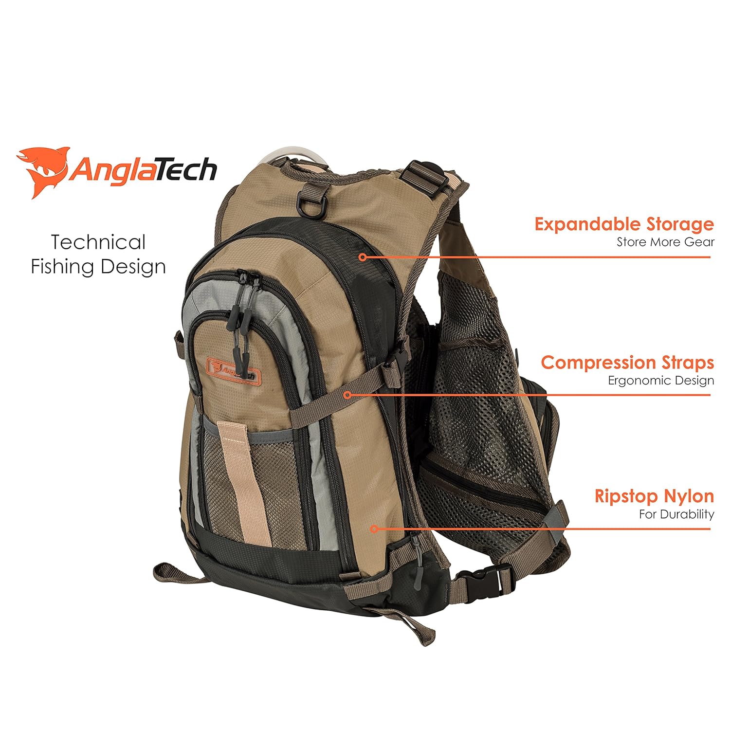 Anglatech Fly Fishing Backpack and Vest Combo with 1.5 Liter Hydration