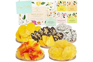 TROPIJOY Tropic Retreat Dried Fruit Gift Basket – Chocolate Dipped Mangoes, Pineapple, Papaya, Dragon Fruit, Original Dried Mango. Ready to Gift as Chritmas Gifts for Women, Thank You, Happy Birthday
