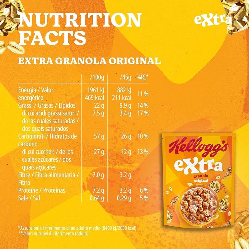 Granola Extra Original | Cereali per la colazione | Naturalmente ricco di fibre| Confezione singola da 375g