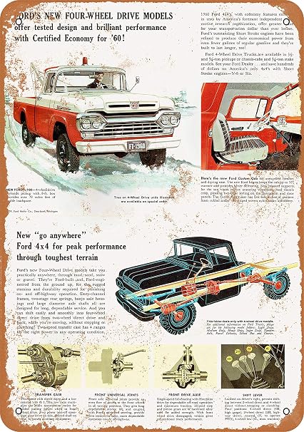 Amazoncom Wall Color 7 X 10 Metal Sign 1960 Ford 4 Wheel