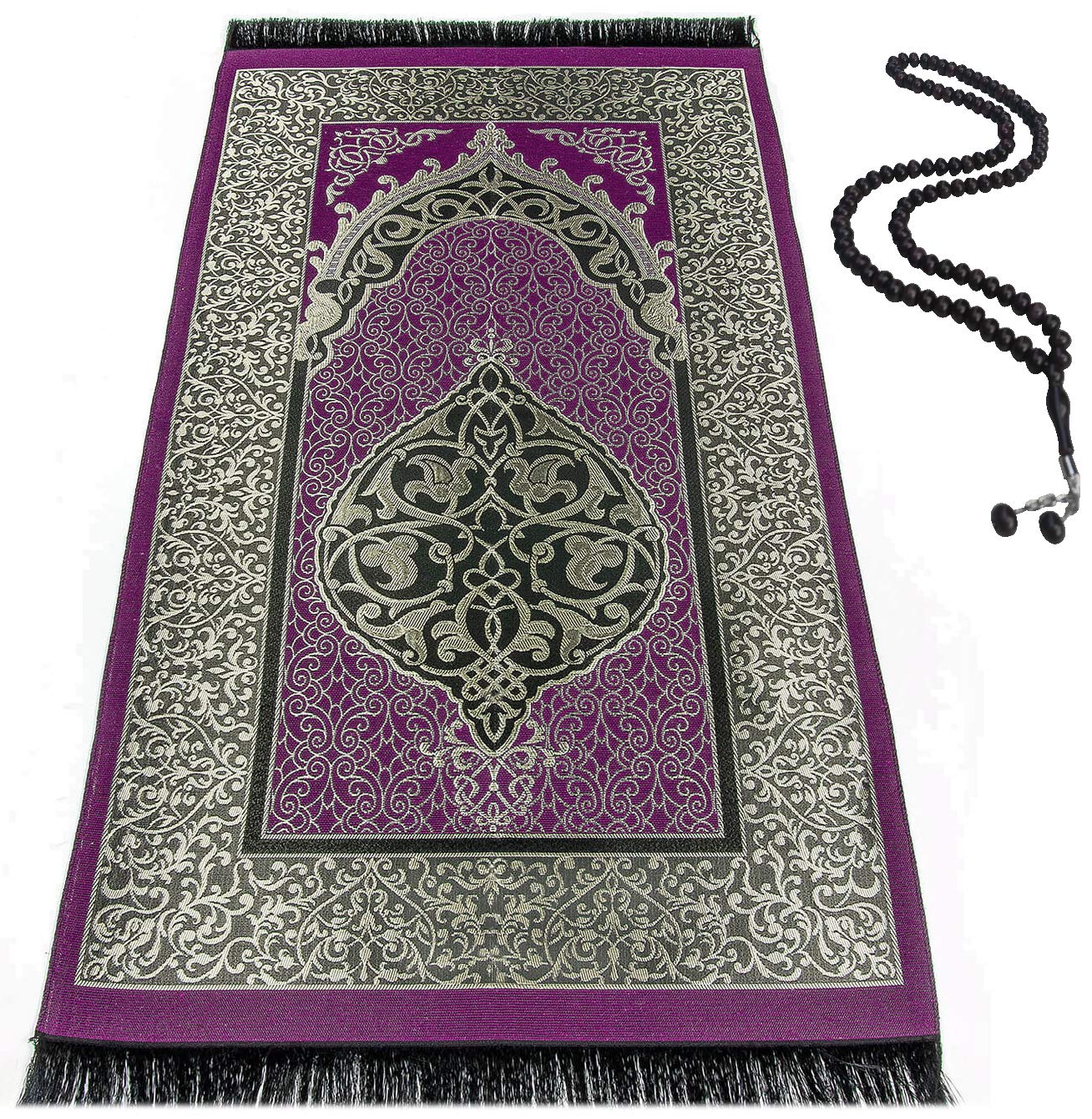 BAYKUL Muslim Prayer Rug - Islamic Turkish Prayer Rugs - Great Ramadan Gifts - Prayer Mat for Women and Men - Portable Muslims Mats - Praying Rugs Islam with Beads - Gift Prayer Beads 99 (D.Purple) โ image 1