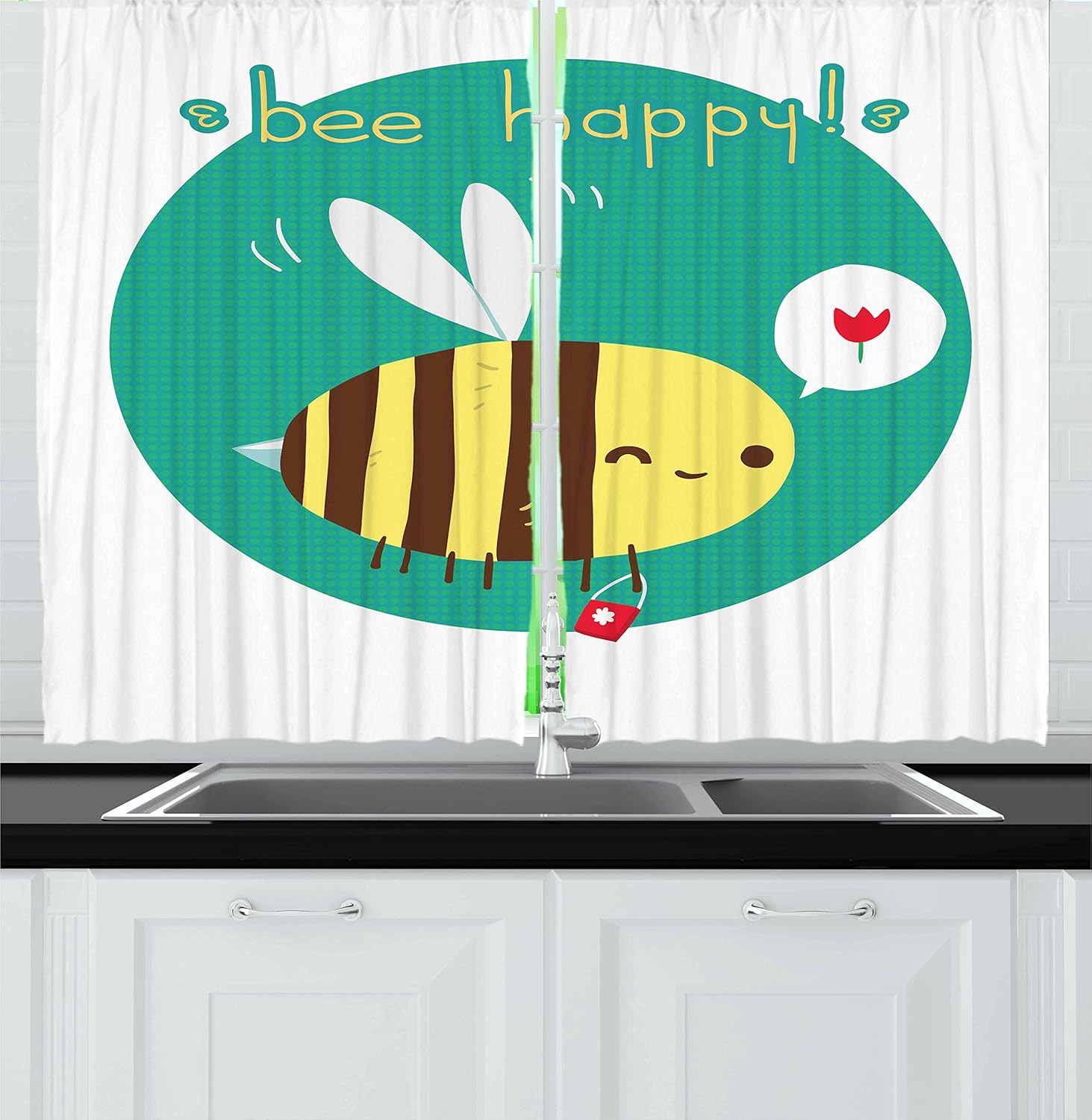 Amazon Com Ambesonne Queen Bee Kitchen Curtains Winking