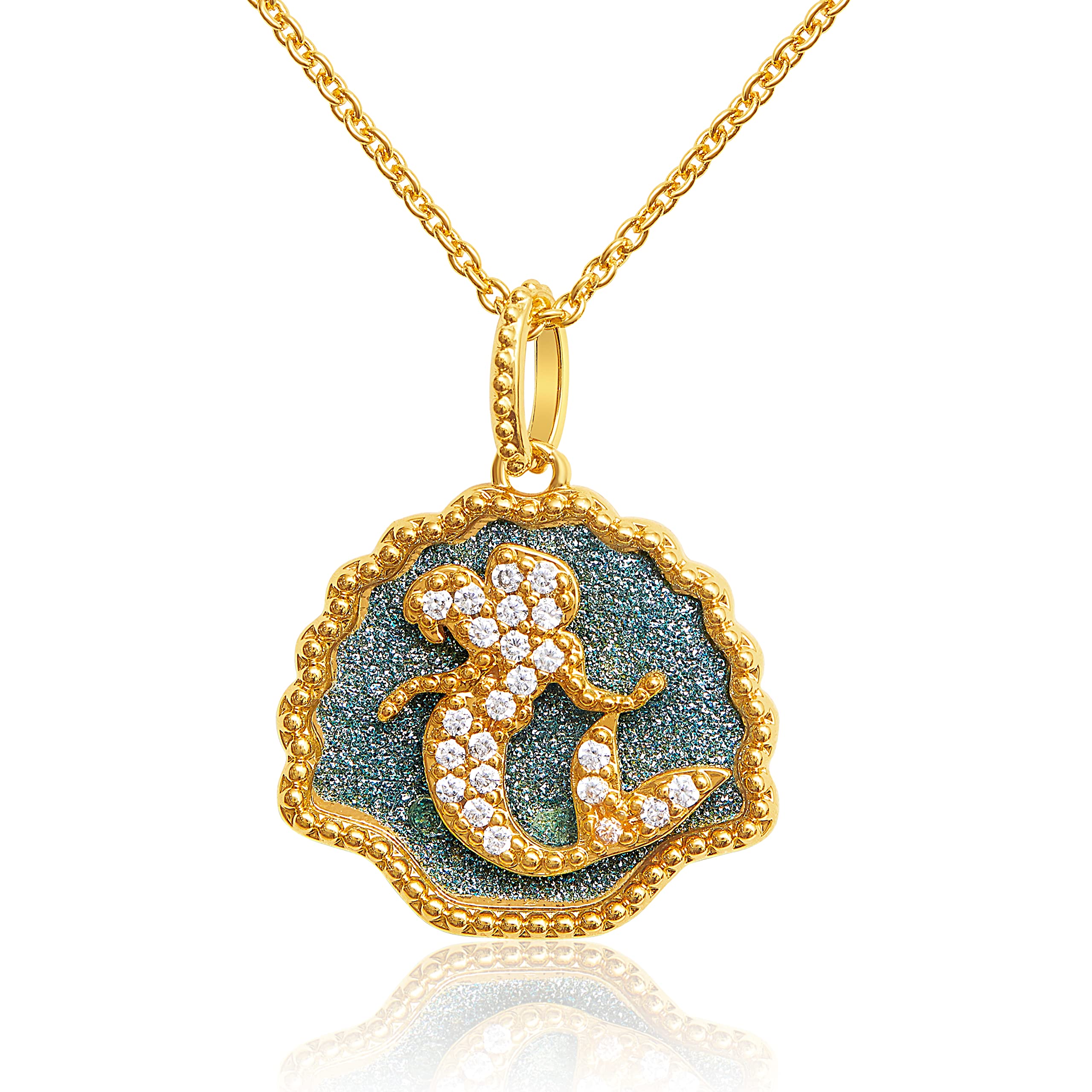 Disney Princess Little Mermaid Yellow Gold Plated Seashell Necklace, Official License