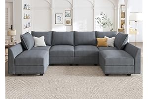 HONBAY Couch, U-Shaped Modular Sectional Sofa, Sectional Couch with Storage Seats (U Shape Sofa-2, Bluish Grey)
