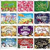 SmoothNovelty 12 Pcs Seasonal Garden Flag 3 x 5 ft Yard Flags for Outside Double Sided Holiday Banner with Grommets for Thanksgiving Christmas Outdoor Banner Decorations