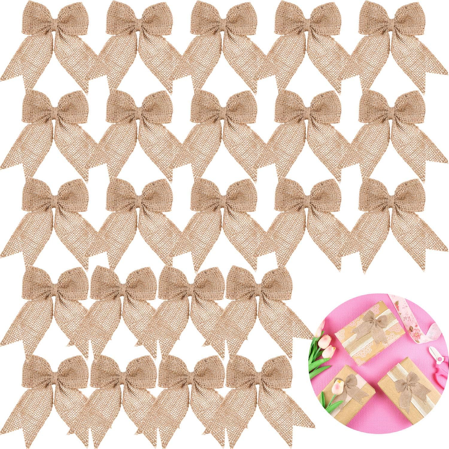 Bows & Ribbons - 30 Pieces Burlap Bows Burlap Bow Knot Handmade Burlap Decorative Bowknot Natural Ornament Bow for Christmas Decorate Tree Festival Holiday Party Supplies