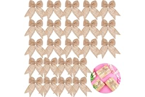SYHOOD 30 Pieces Burlap Bows Burlap Bow Knot Handmade Burlap Decorative Bowknot Natural Ornament Bow for Christmas Decorate Tree Festival Holiday Party Supplies