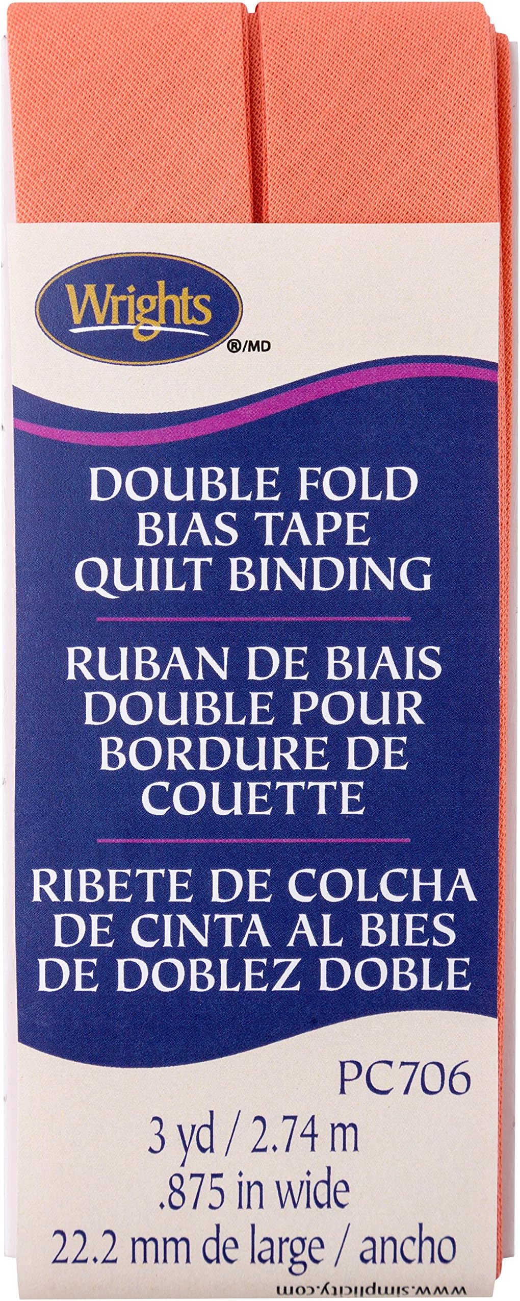 Wrights Coral Double Fold Quilt Binding 7/8" X3yd