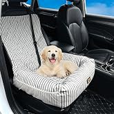 GeerDuo Dog Car Seat for Small and Medium Dogs, Booster Seat Sofa Pet Bed, Portable Car Travel Carrier Bed (Grey Stripes,Standard Filling)