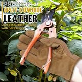 HANDLANDY Leather Work Gloves Cowhide Dexterity Breathable Back L Brown (L) view 2