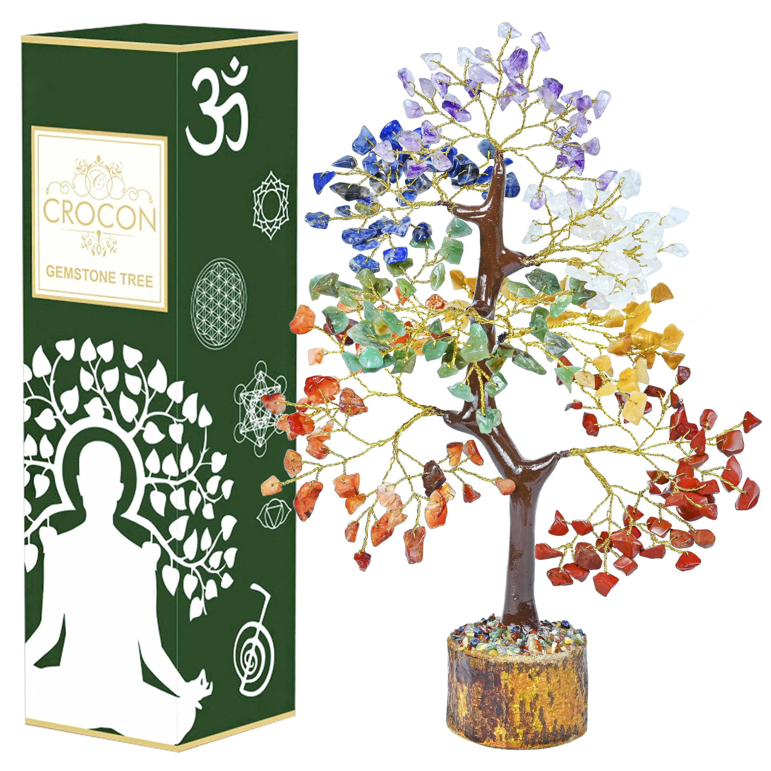 Crocon® 7 Chakra Tree of Life - Crystal Tree for Positive Energy - Gemstone Tree - Seven Chakra - Spiritual Wisdom - Feng Shui Tree Decor - Handmade - Healing Tree - Attract Good Luck & Charm Gift