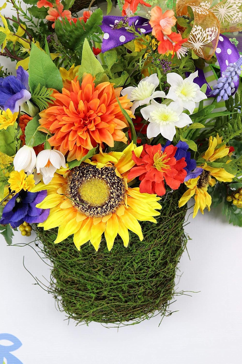 Amazon Com Spring Sunflower Door Basket Spring Floral Arrangement Spring Door Decor Floral Door Decor Spring Basket Wreath Spring Moss Basket Handmade