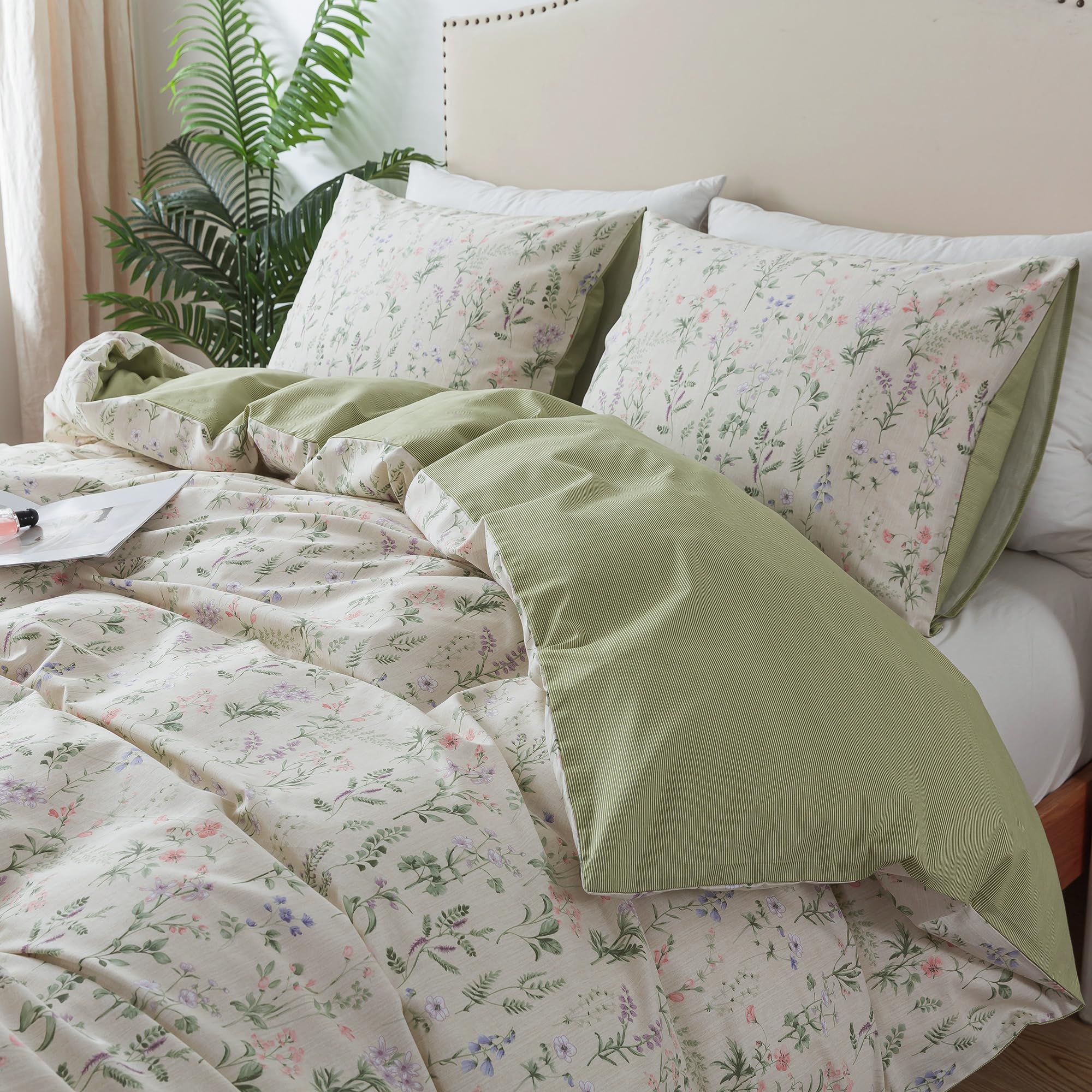 Photo 1 of HoneiLife Floral Duvet Cover Queen - 100% Cotton Comforter Cover, Botanical Bedlinen Set for Queen Beds, 3-Piece Wildflower Comforter Cover Sets