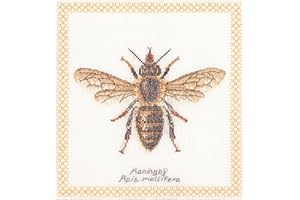 THEA GOUVERNEUR SINCE 1959 Thea Gouverneur - Counted Cross Stitch Kit - Honey Bee - Linen - 32 Count - Embroidery Kit for Adults - DMC Embroidery Threads and Other Cross Stitch Supplies Included - 3017