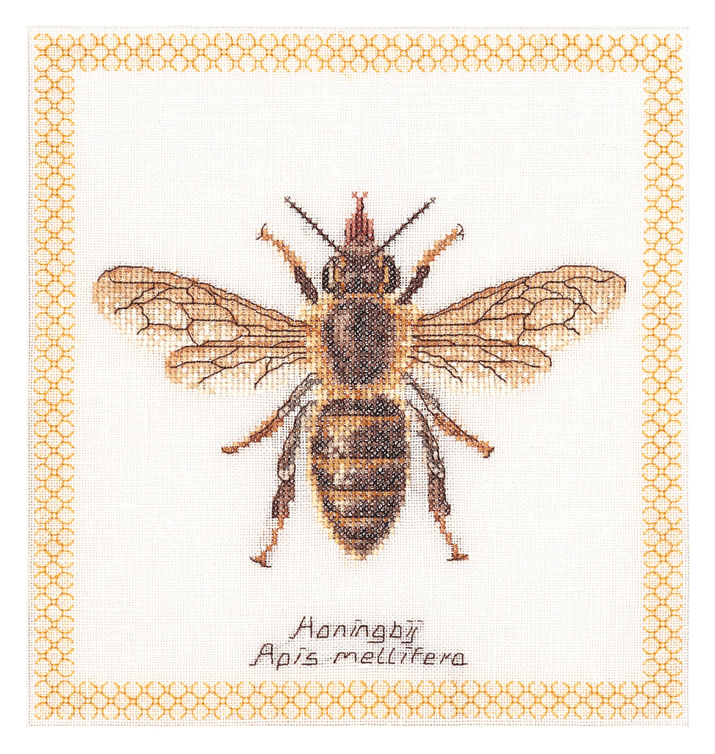 Thea Gouverneur - Counted Cross Stitch Kit - Honey Bee - Aida - 16 Count - Embroidery Kit for Adults - DMC Embroidery Threads and Other Cross Stitch Supplies Included - 3017A