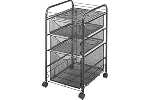 Safco Onyx Rolling File Cart with Large File Drawer and 2 Supply Drawers, Fits Letter-Size Hanging Folders, Durable Steel Construction