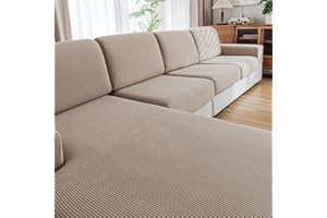 QIANMEW Couch Cushion Covers Waterproof,Magic Sofa Covers Washable Stretch Resistant for 3 Chair Cushion Couch Furniture Protector for Pets Sectional Slipcovers(Back Couch Cover,Light Brown)