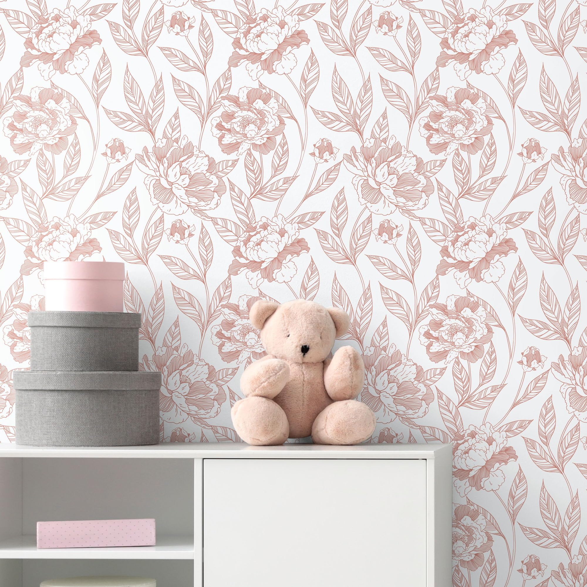 Photo 1 of ****2pack****Timeet Pink Floral Wallpaper Peel and Stick Wall Paper Modern for Bedroom Bathroom Removable Self Adhesive Contact Paper 17 in x 78.7 in