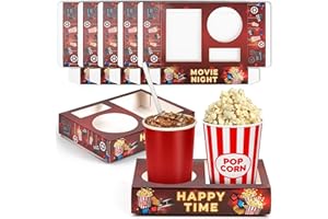 VELATYVIO 16Pcs Movie Night Snack Trays Disposable Paper Popcorn Drink Holder Theater Food Boxes for Cinema Supplies Family Party Decoration 7.87x5.91x1.57inch Retro Style