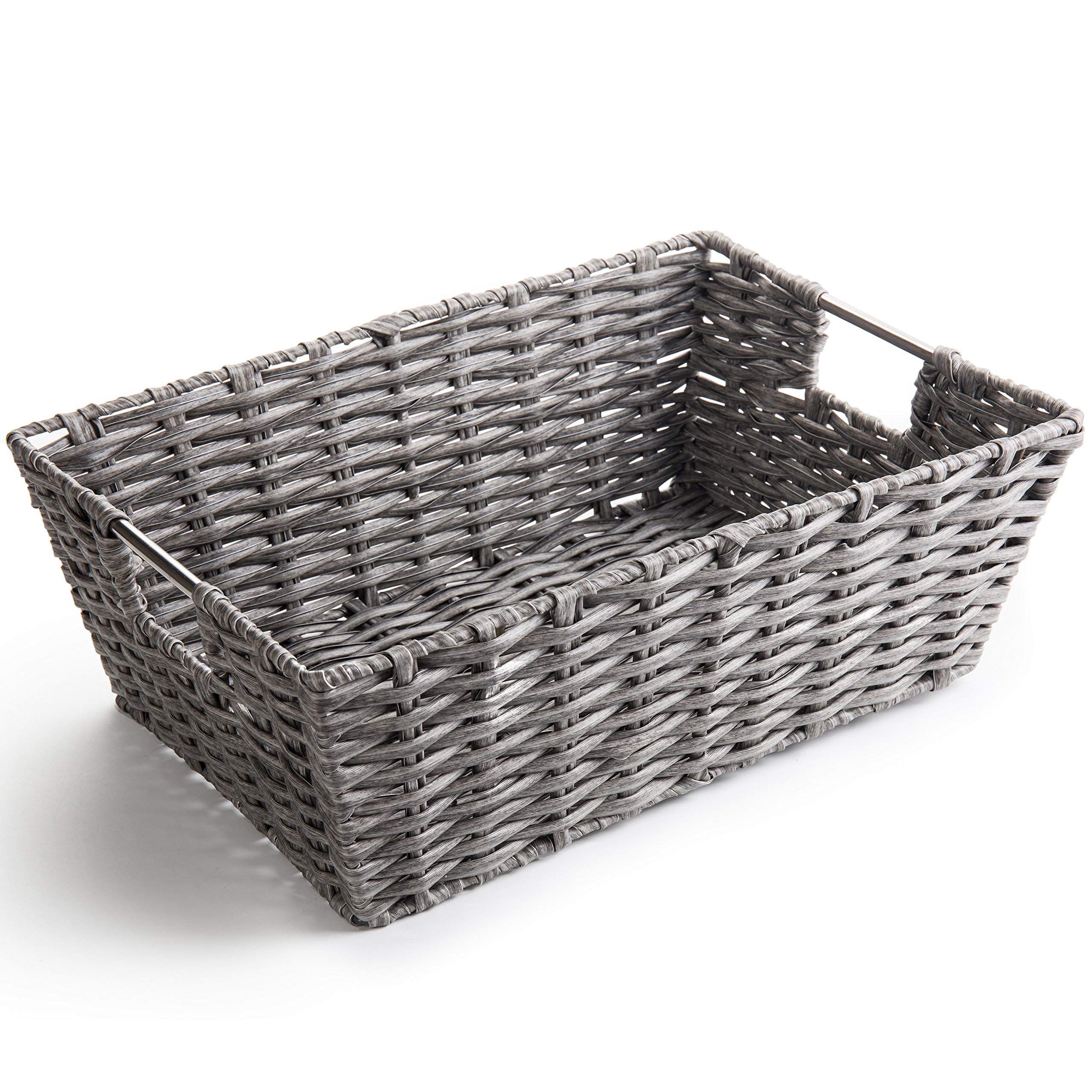MyGift Decorative Woven Synthetic Wicker Storage Basket with Handles