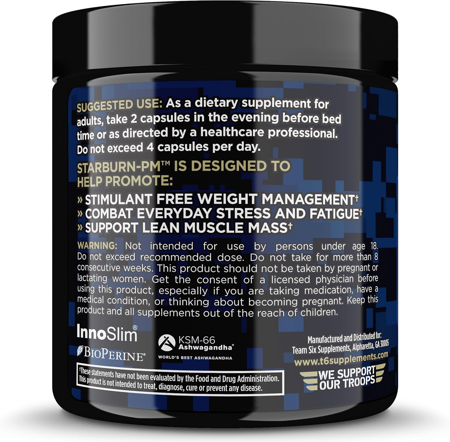 T6 STAR6URN-PM – Fat Burner and Sleep Aid for Muscle-Preserving Weight Loss and Stress Relief, Green Coffee Bean and Garcinia Cambogia Extract, 50 veggie caps: Health & Personal Care